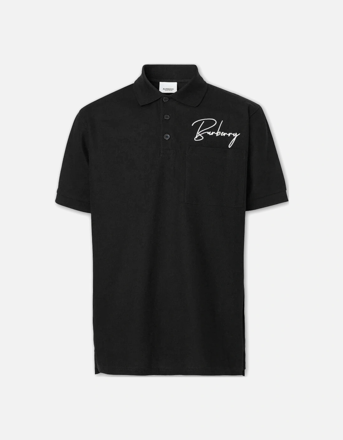 Men's Men's Black Burberry Embroidered Oversized Logo Piqué Polo - Size: 40