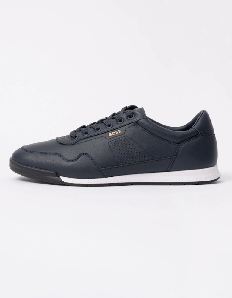 BOSS Orange Titanium Mens Nappa-Leather Trainers with Perforated Details