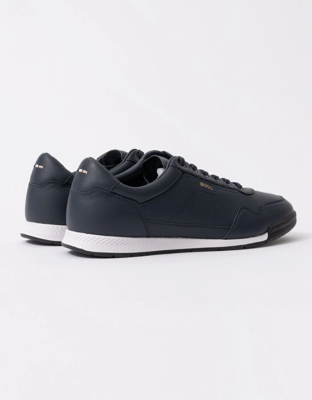 BOSS Orange Titanium Mens Nappa-Leather Trainers with Perforated Details