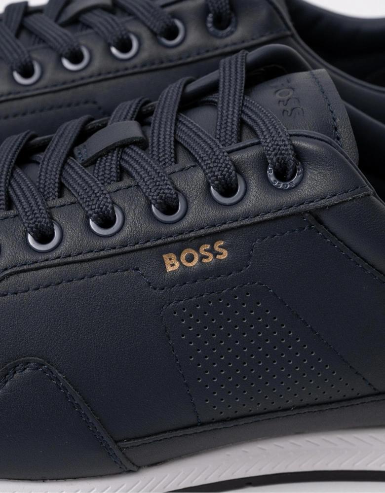 BOSS Orange Titanium Mens Nappa-Leather Trainers with Perforated Details