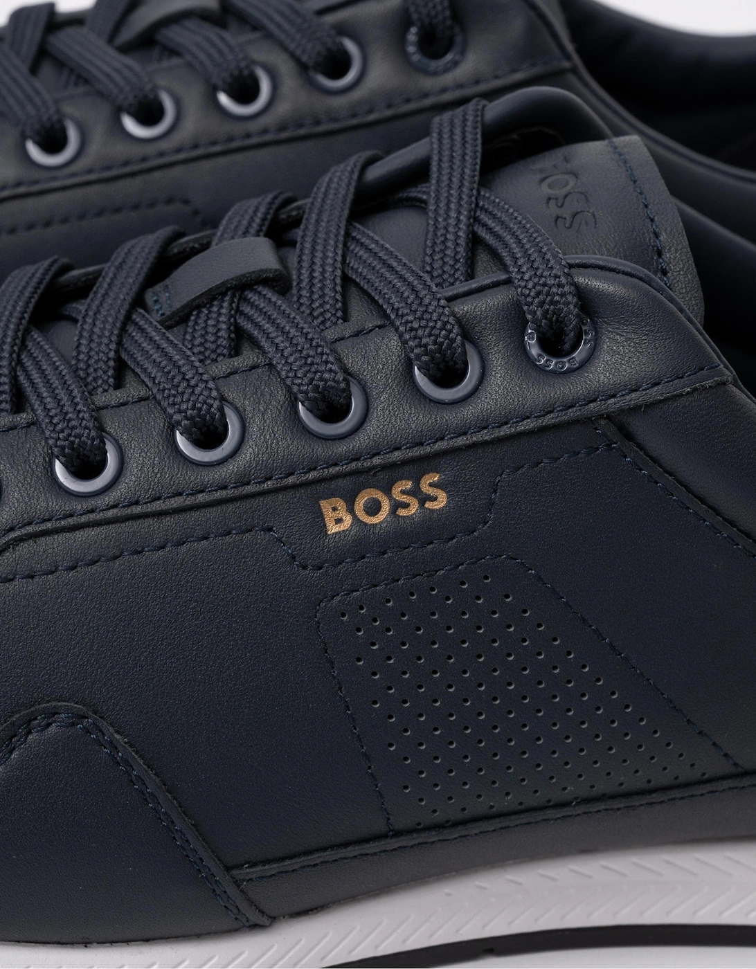 BOSS Orange Titanium Mens Nappa-Leather Trainers with Perforated Details