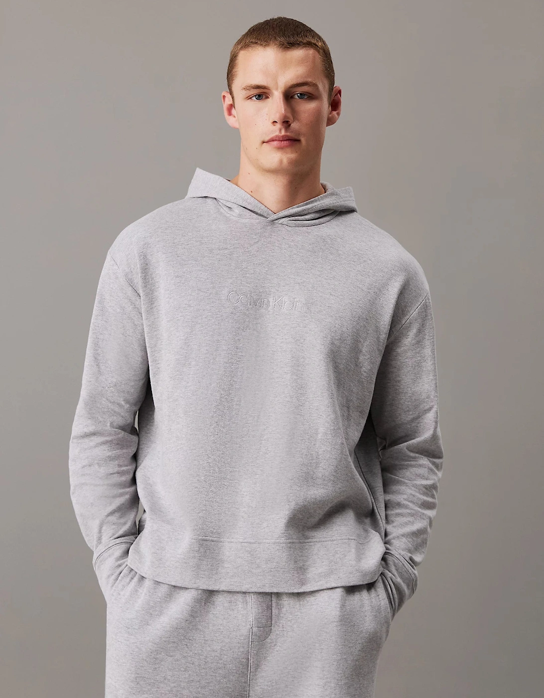 Calvin Klein Men's Grey Icon Cotton Terry Hoodie - : 36 Small