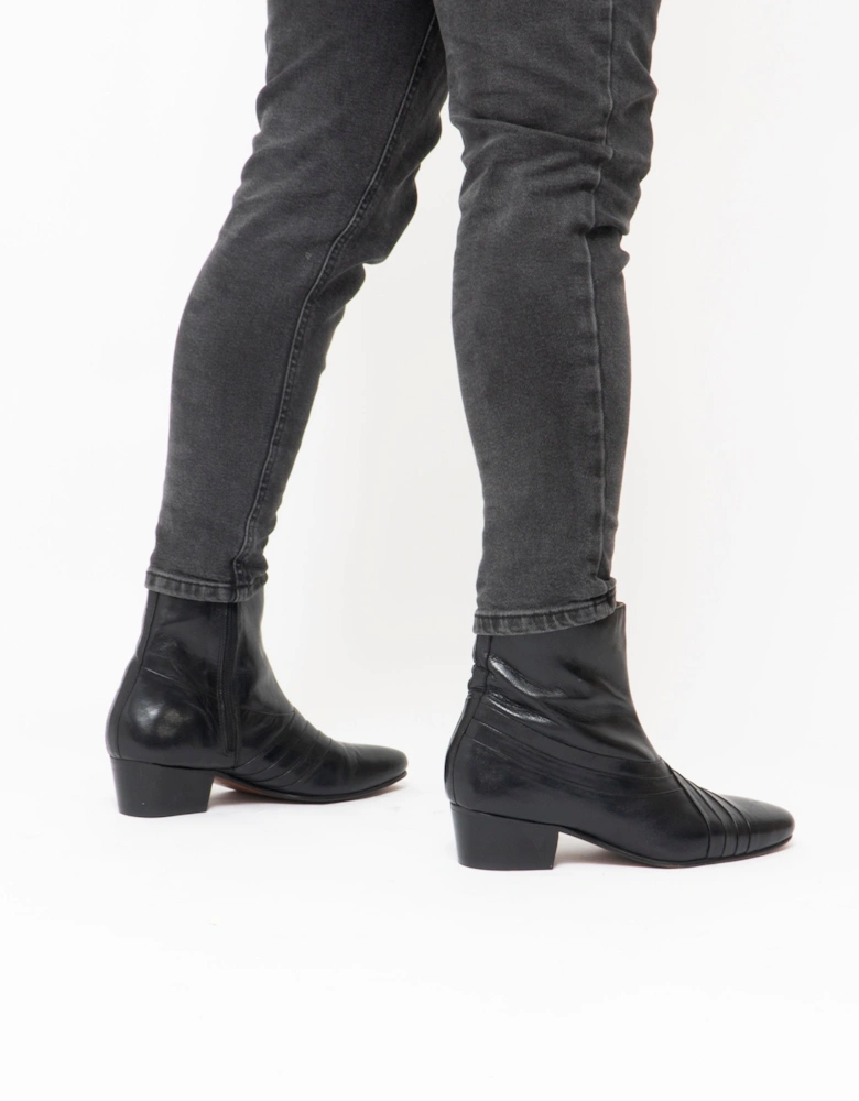 SALVATORE Mens Leather Cuban Heel Boots Black