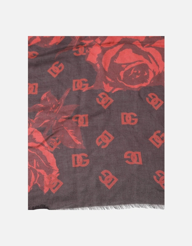 Modal Floral Scarf with Wool Blend Women - Black And Red Scarves