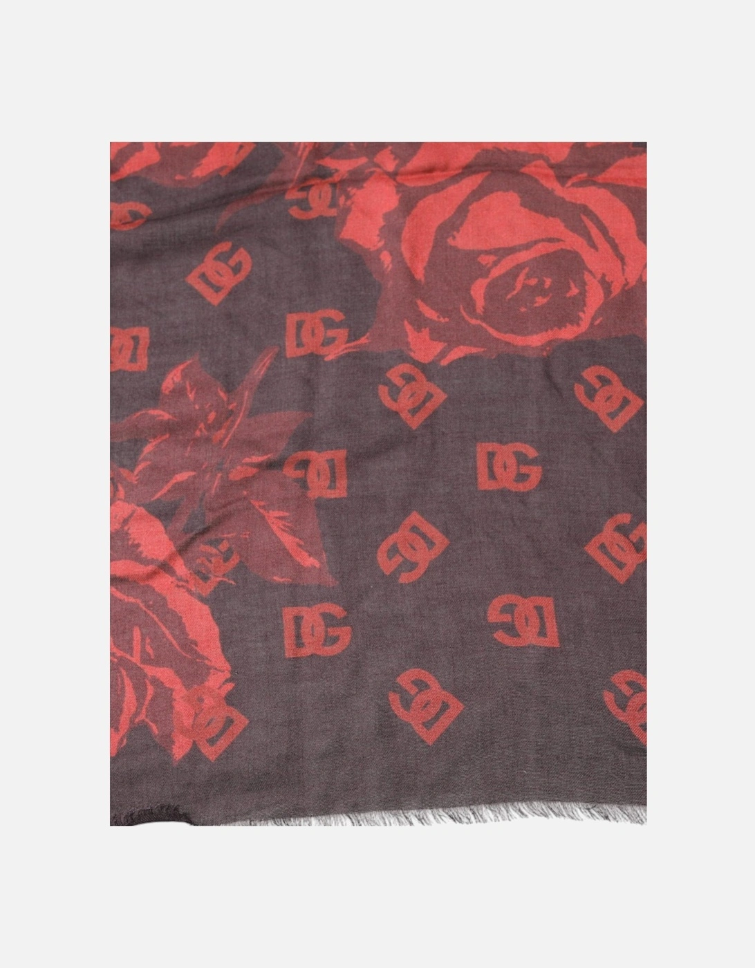 Modal Floral Scarf with Wool Blend Women - Black And Red Scarves
