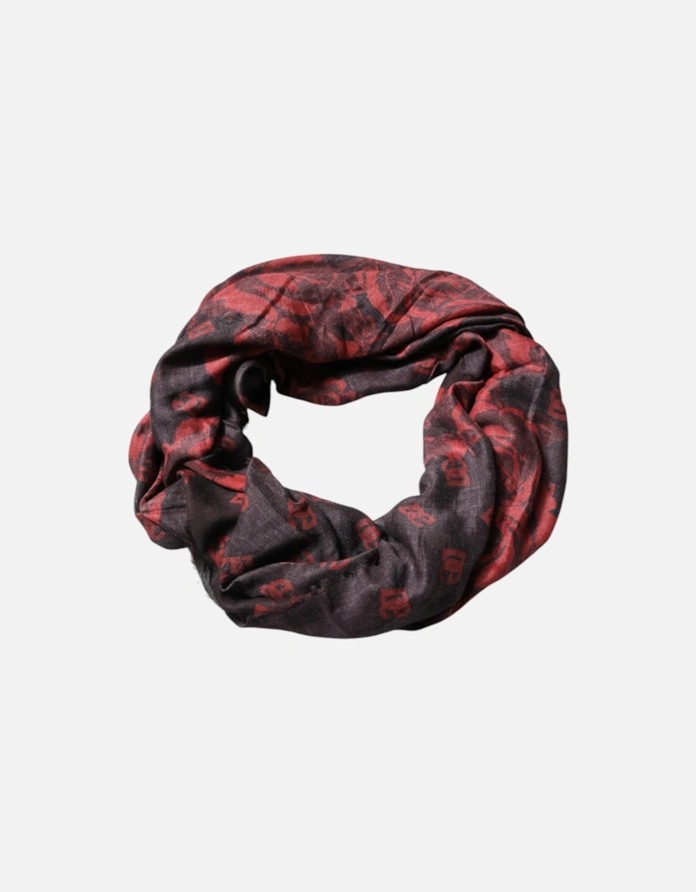 Modal Floral Scarf with Wool Blend Women - Black And Red Scarves