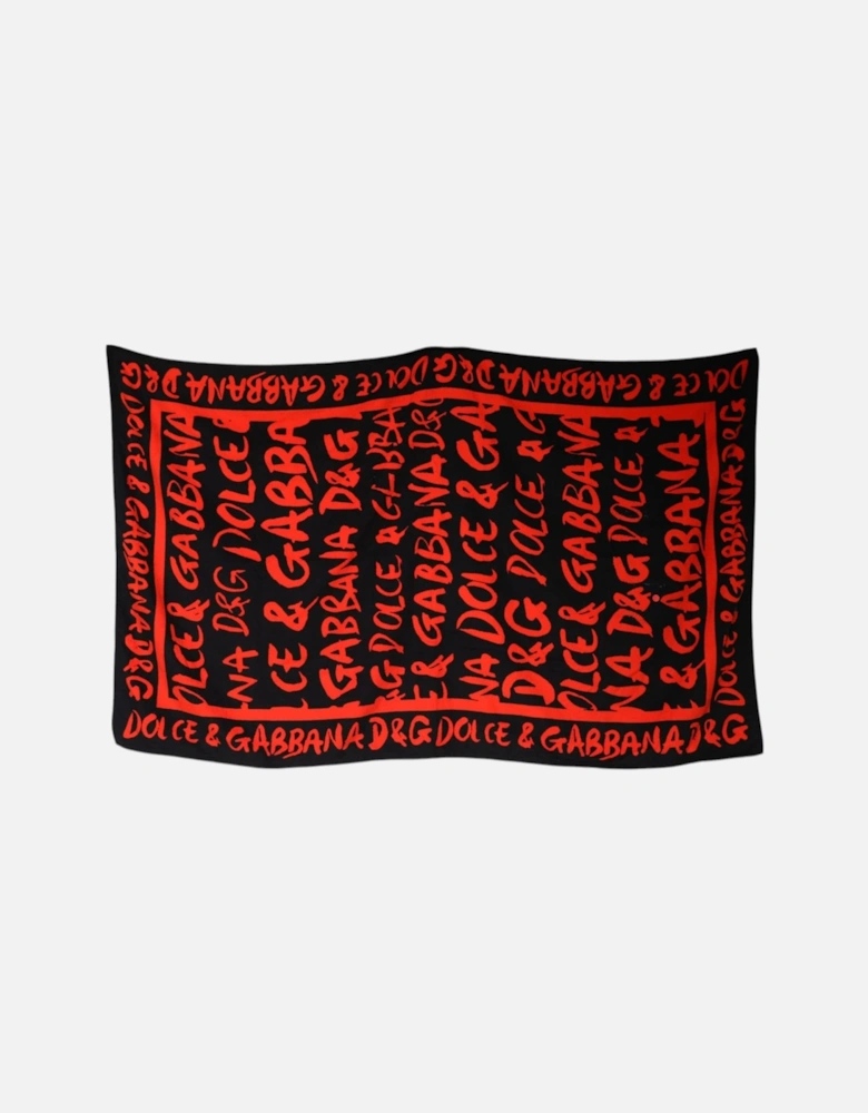 Logo Print Cotton Beach Towel Women - Black And Red Miscellaneous