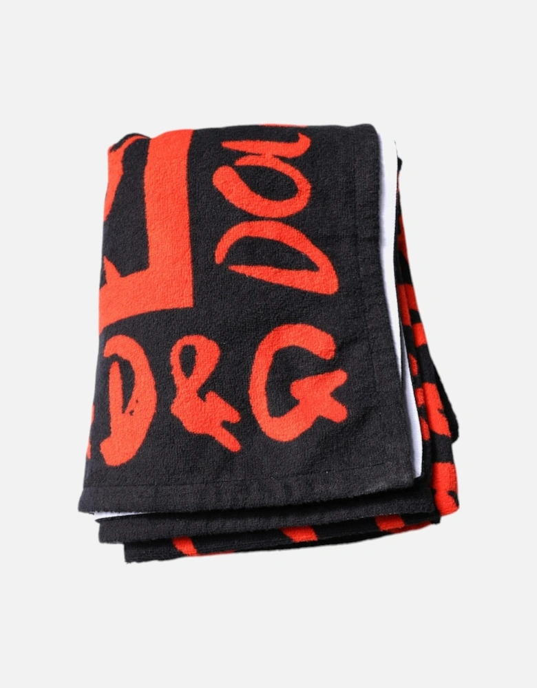 Logo Print Cotton Beach Towel Women - Black And Red Miscellaneous