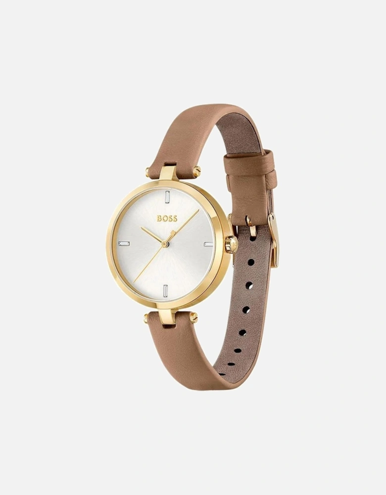 Quartz Stainless Steel Case Analog Watch Women - Beige Watches