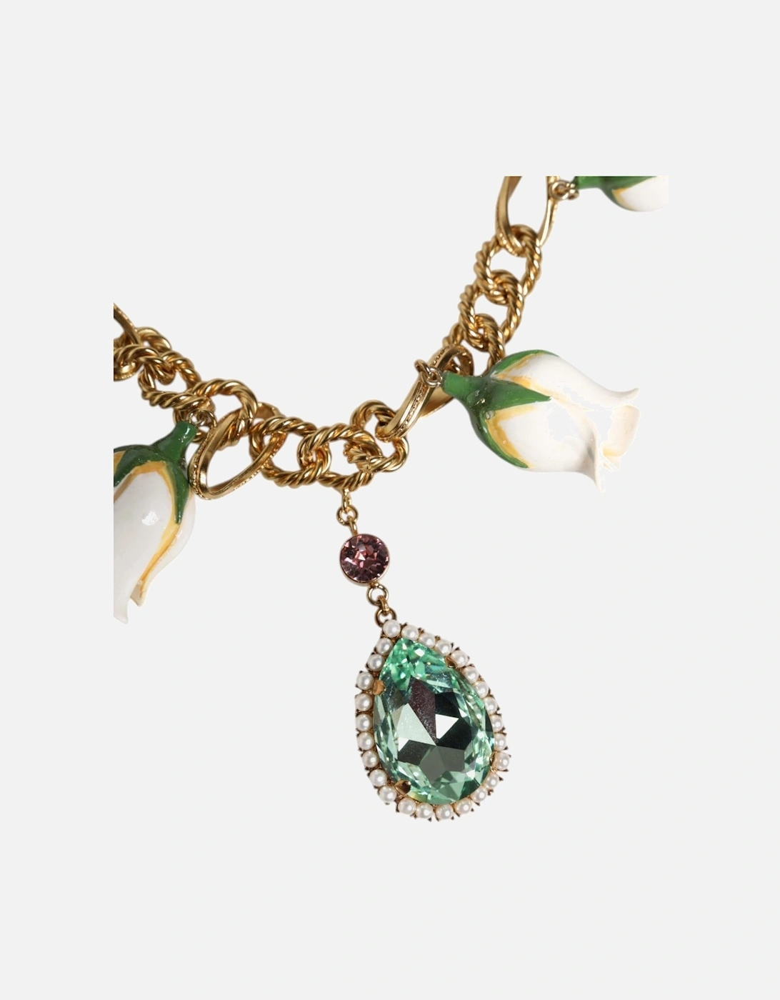 Gold-Tone Floral Necklace with Stone Embellishments Women