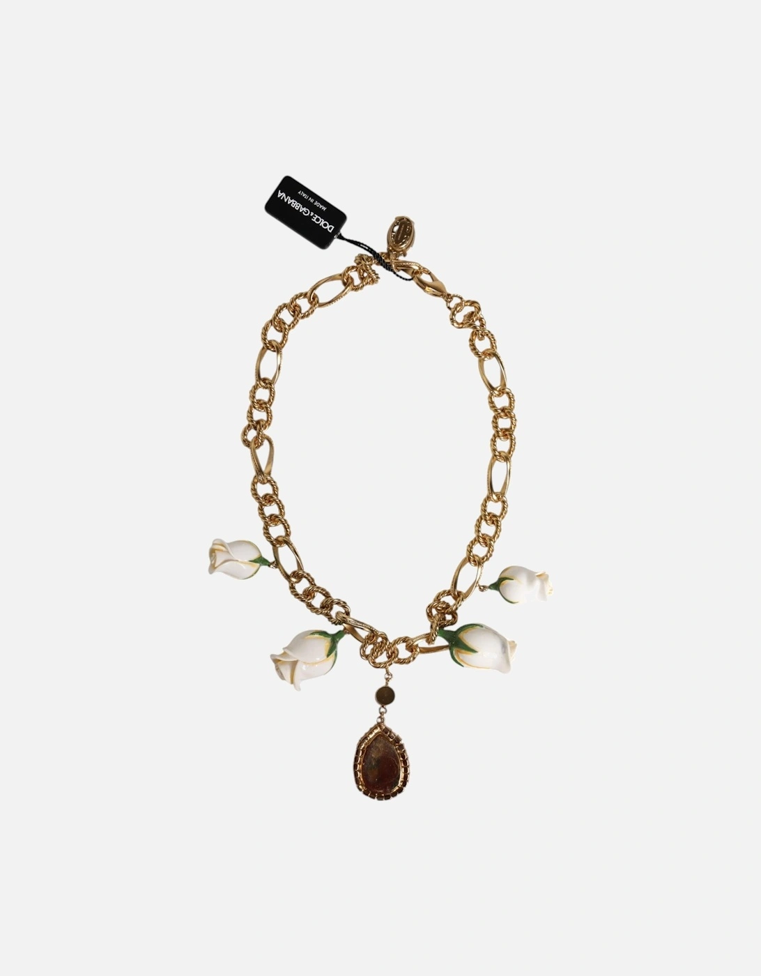 Gold-Tone Floral Necklace with Stone Embellishments Women