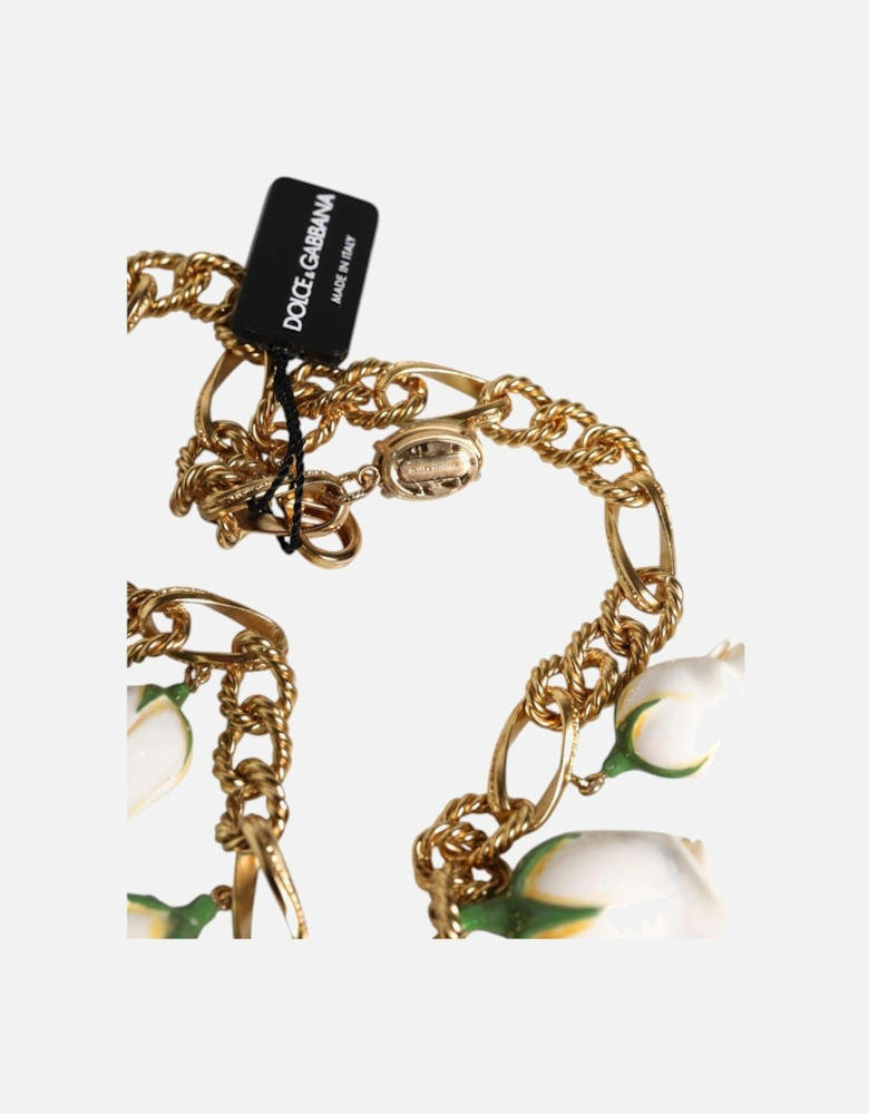 Gold-Tone Floral Necklace with Stone Embellishments Women