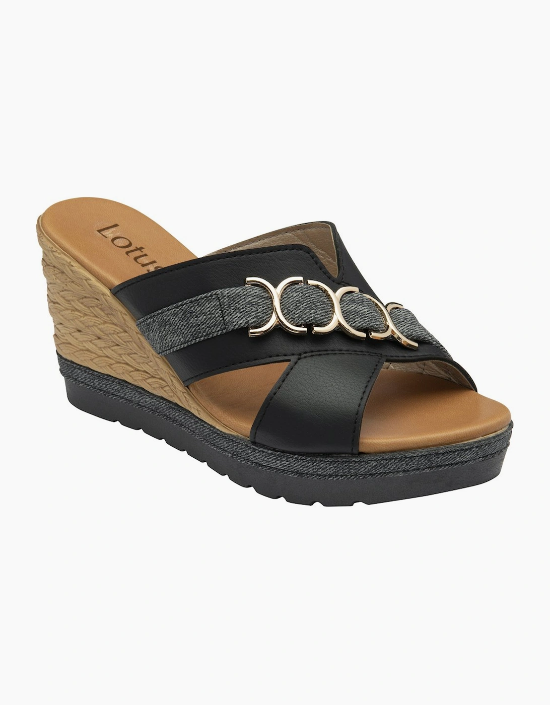 Lotus Women's Toscana Womens Wedge Sandals - Black - Size: 5