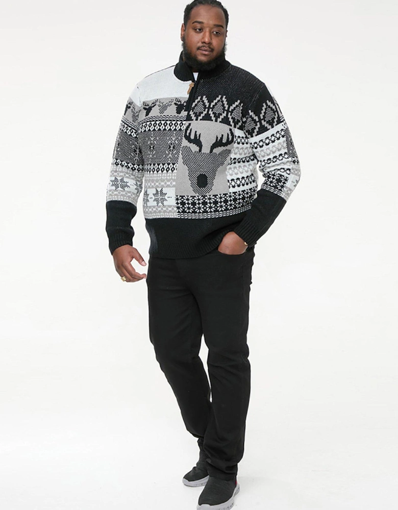 Icicle 1/4 Zip Knitted Christmas Jumper With Stag - Black