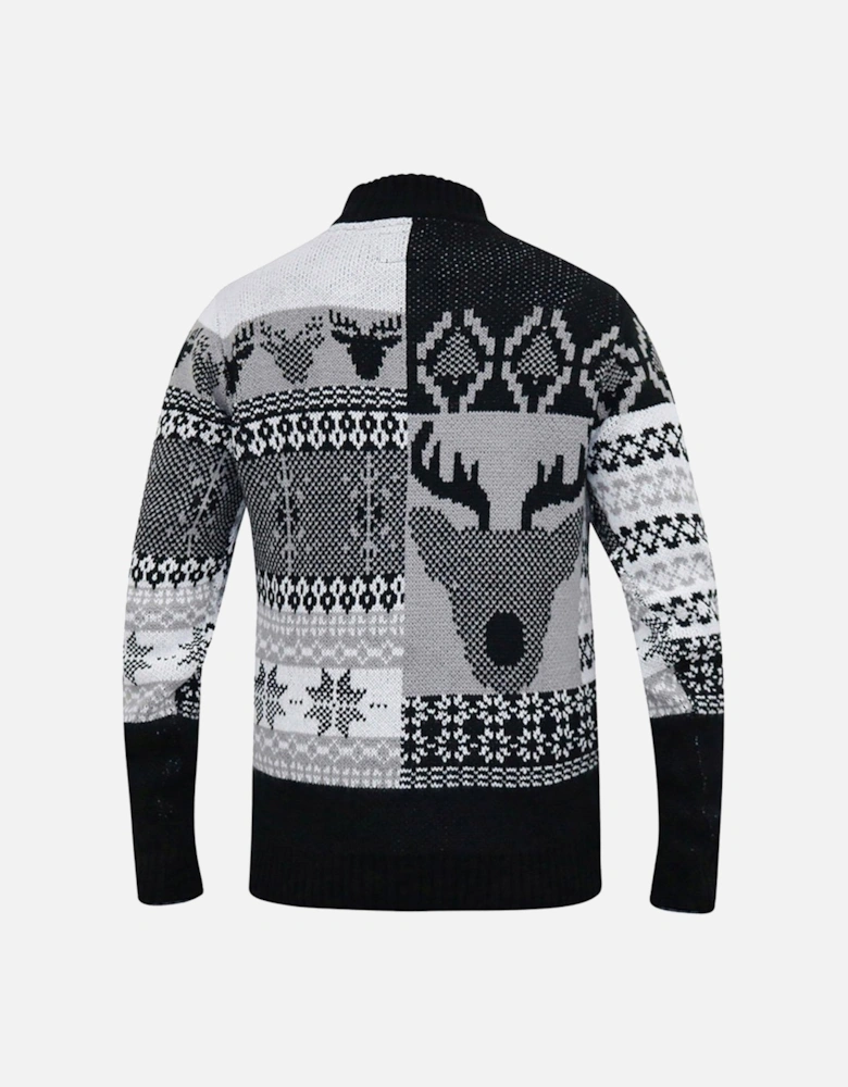 Icicle 1/4 Zip Knitted Christmas Jumper With Stag - Black