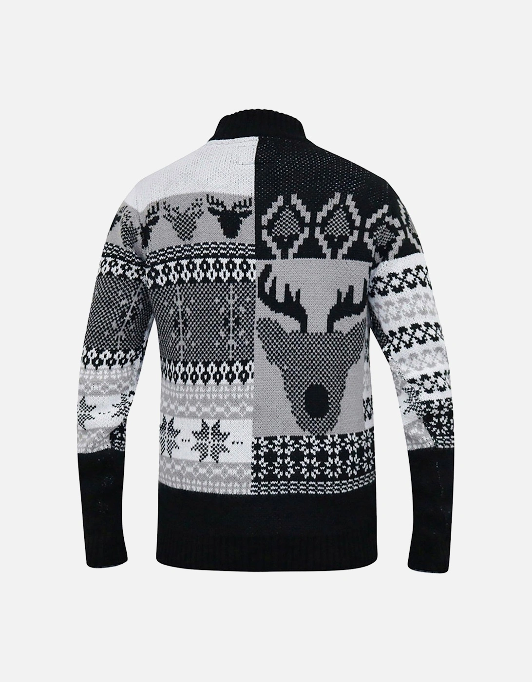 Icicle 1/4 Zip Knitted Christmas Jumper With Stag - Black