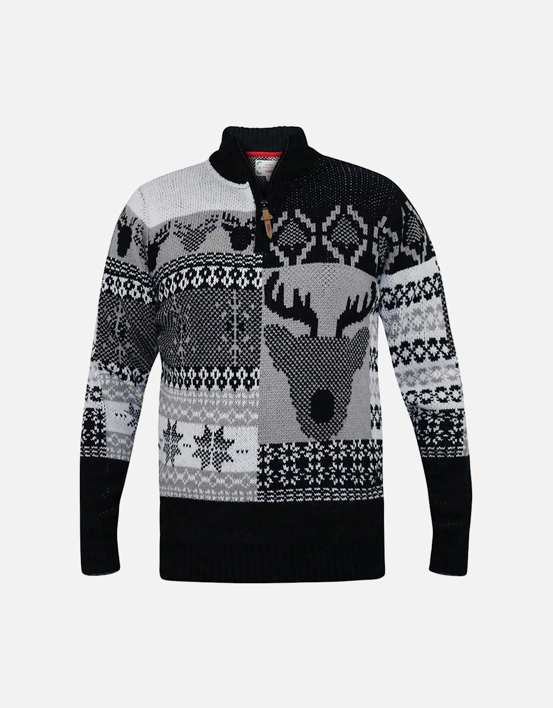 Icicle 1/4 Zip Knitted Christmas Jumper With Stag - Black