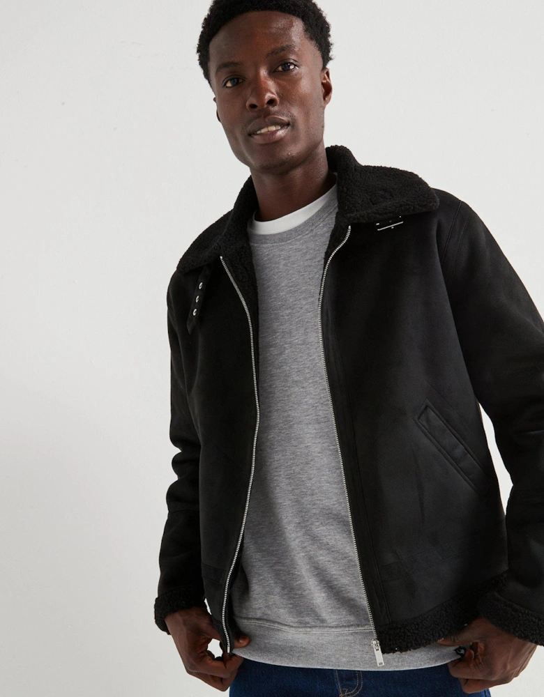 Faux Shearling Jacket - Black