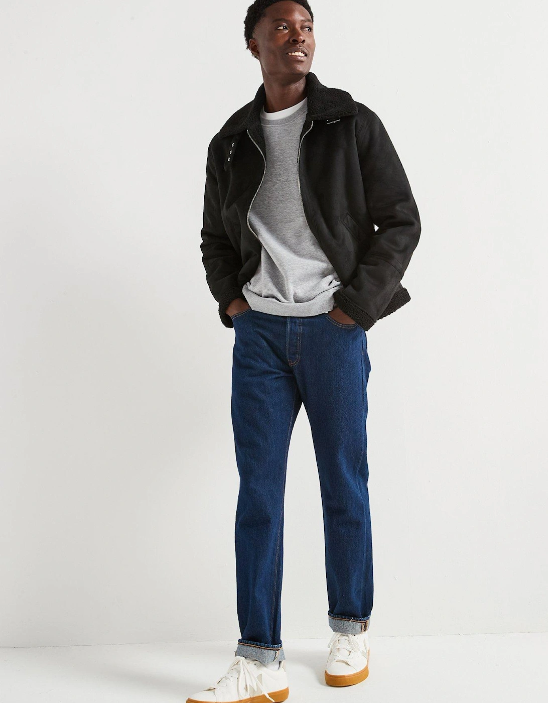 Faux Shearling Jacket - Black