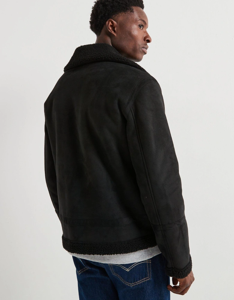 Faux Shearling Jacket - Black