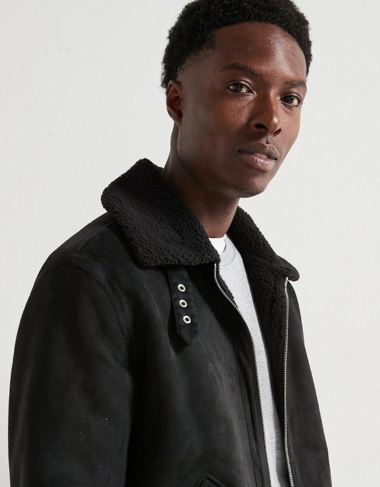 Faux Shearling Jacket - Black