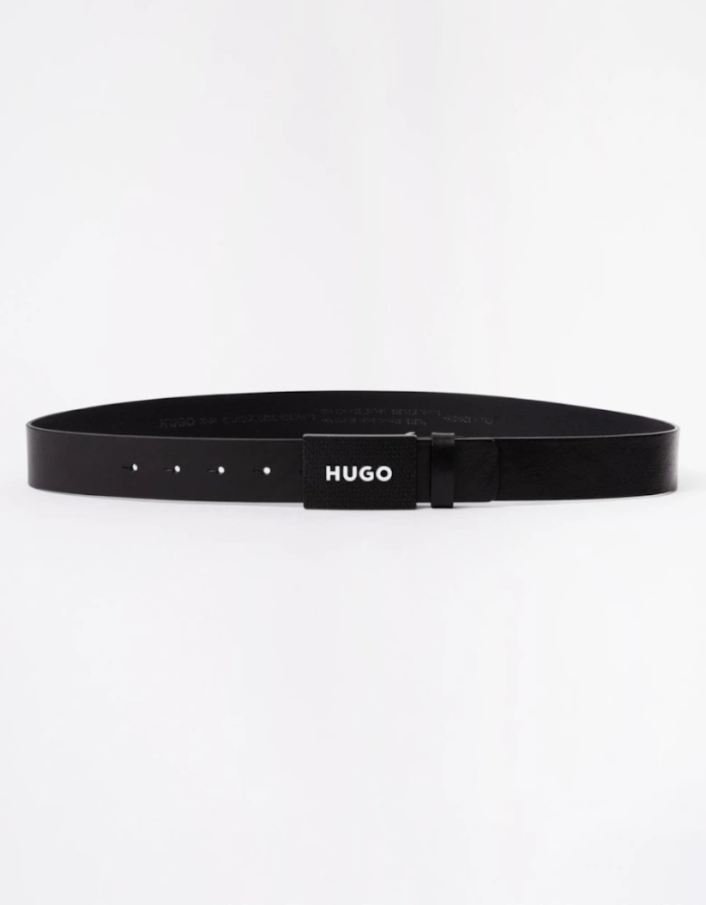 HUGO Gilao Mens Matte Leather Belt with Branded Plaque Buckle