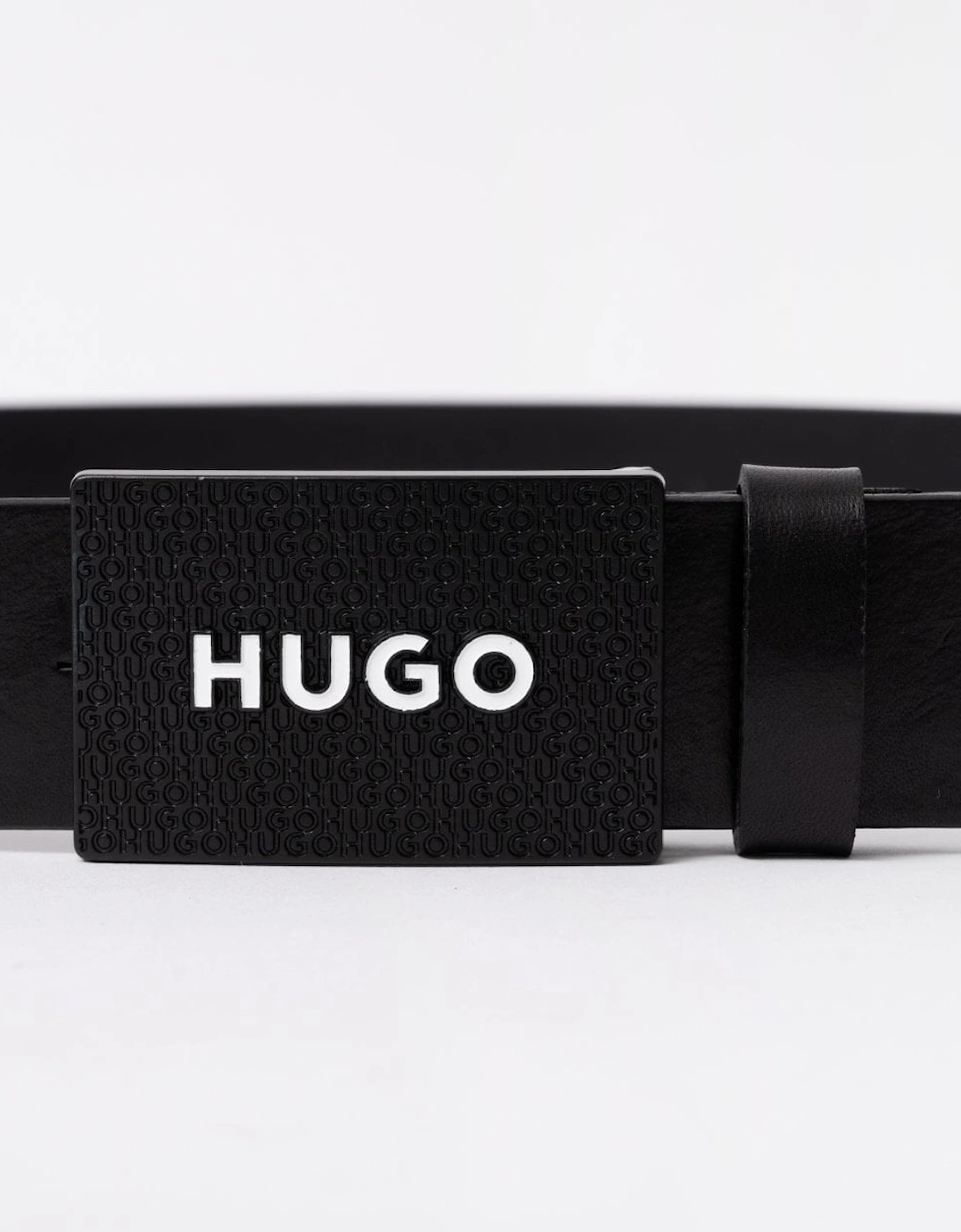 HUGO Gilao Mens Matte Leather Belt with Branded Plaque Buckle