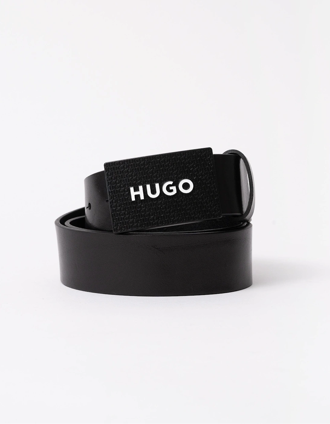 HUGO Gilao Mens Matte Leather Belt with Branded Plaque Buckle