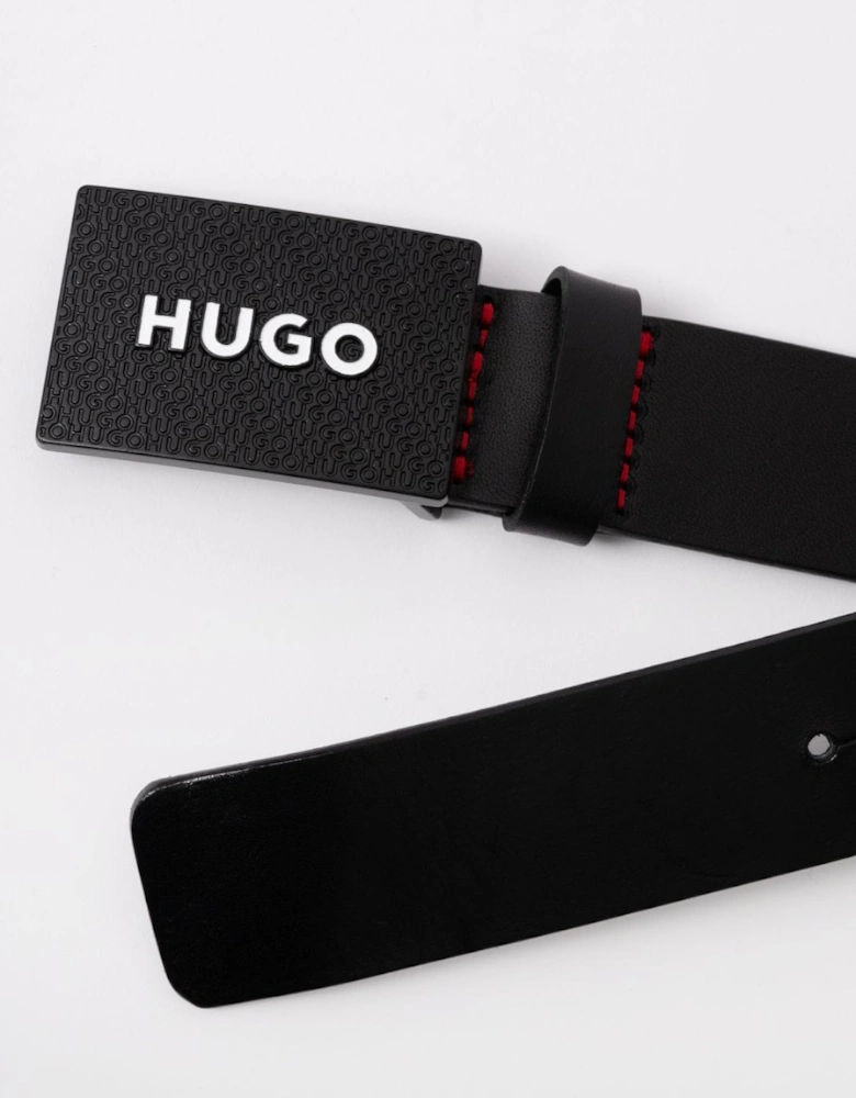 HUGO Gilao Mens Matte Leather Belt with Branded Plaque Buckle