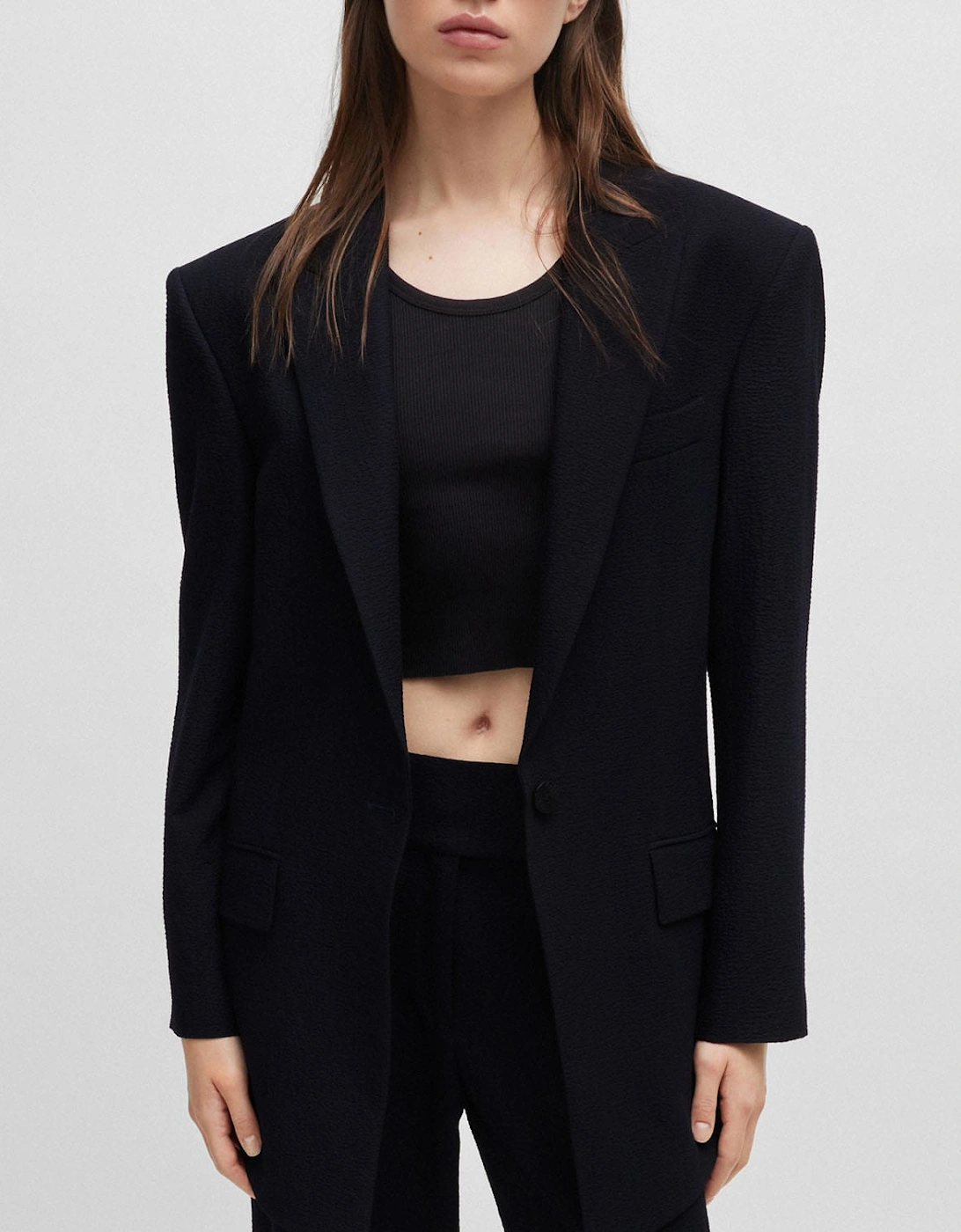 Hugo Boss Women's Amiya Longline Oversize-Fit Blazer - Blue - Size: 12