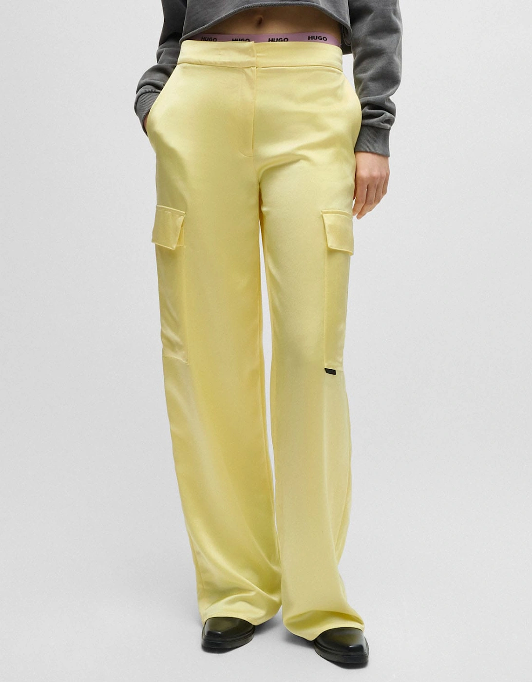 Hugo Boss Women's Hakila-1 Relaxed-Fit Cargo Trousers - Yellow - Size: 12