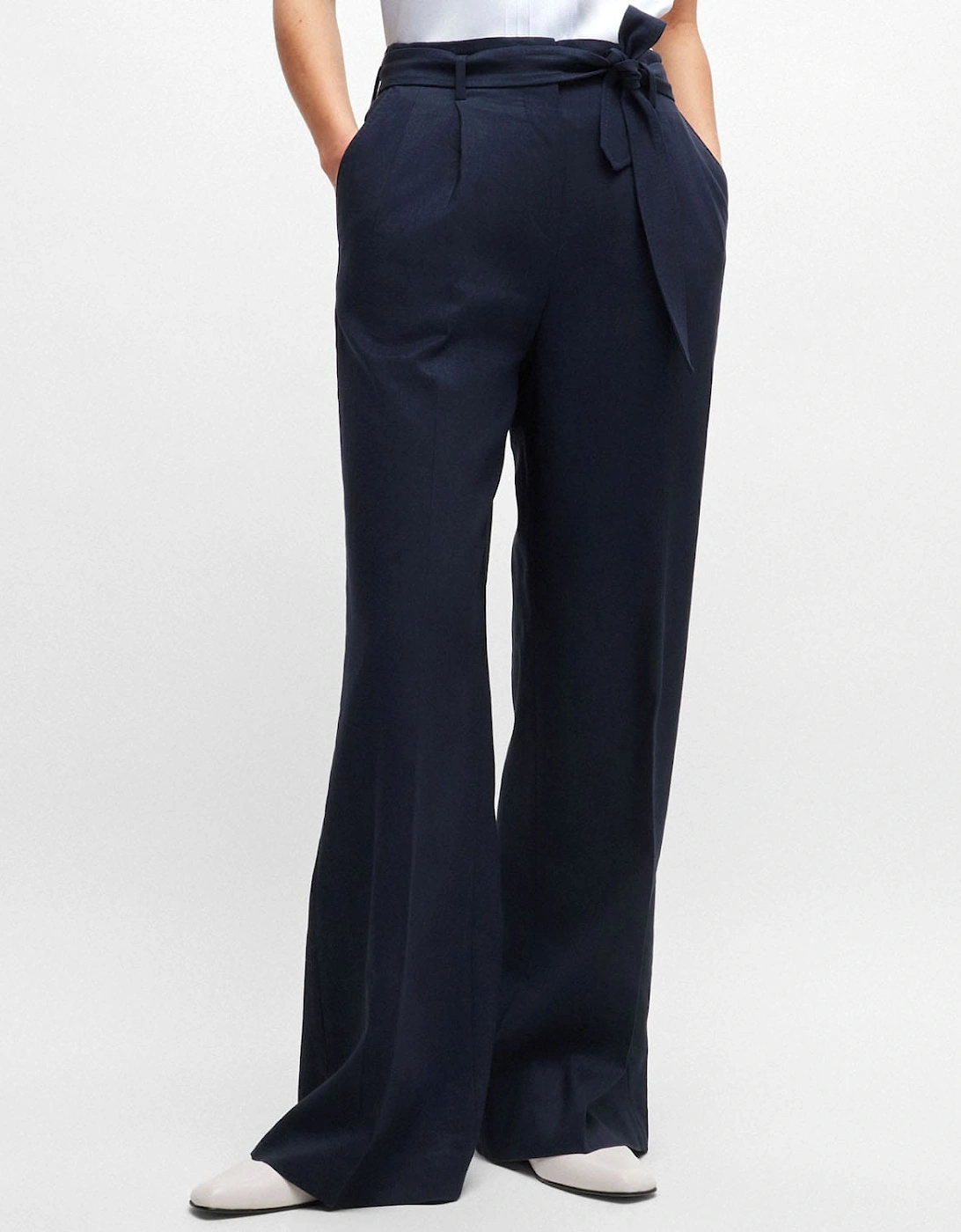 Hugo Boss Women's Tepiala Wide-Leg Trousers - Blue - Size: 10