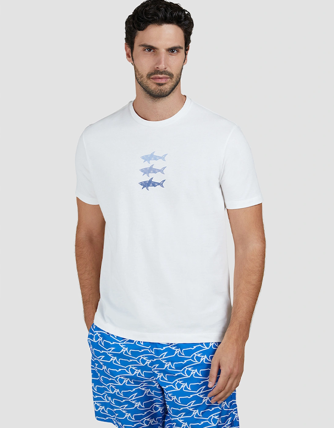 Paul & Shark Men's White Cotton Jersey T-Shirt With Sharks Print - : 44 Xxl