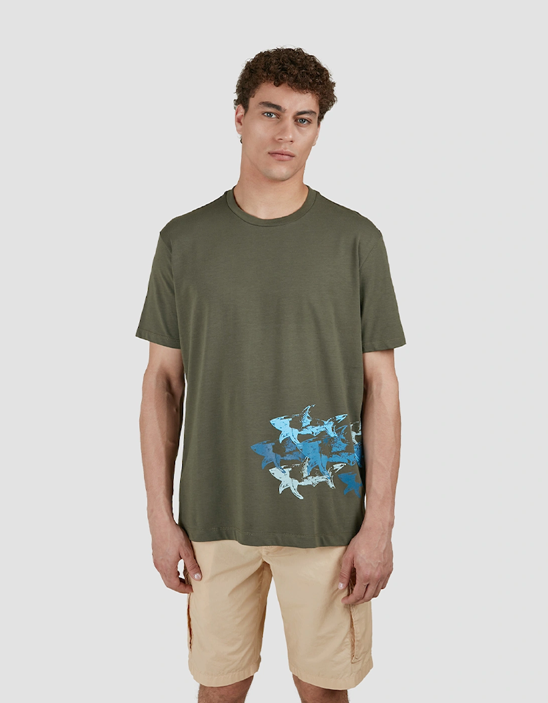 Paul & Shark Men's Tan Cotton Jersey T-Shirt With Distressed Sharks Print - : 44 Xxl