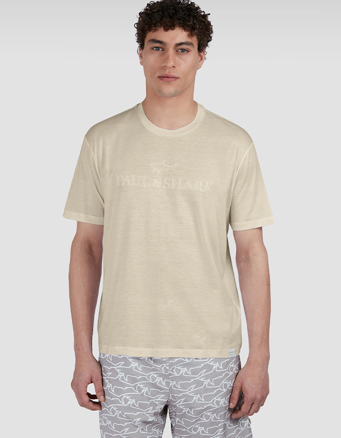 Men's Paul & Shark Men's Embroidered Logo Riviera X-Soft Cotton T-Shirt - Cream - Size: 42