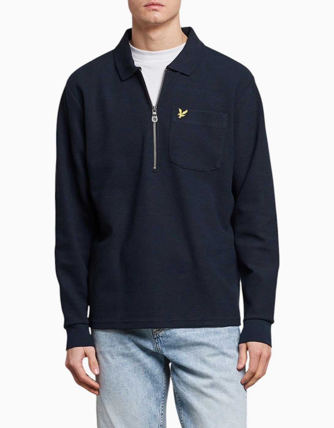 Men's Lyle & Scott Mens Sweatshirt Quarter Zip Pullover Plain Mens Jumper Casual Tops - Navy - Size: 40