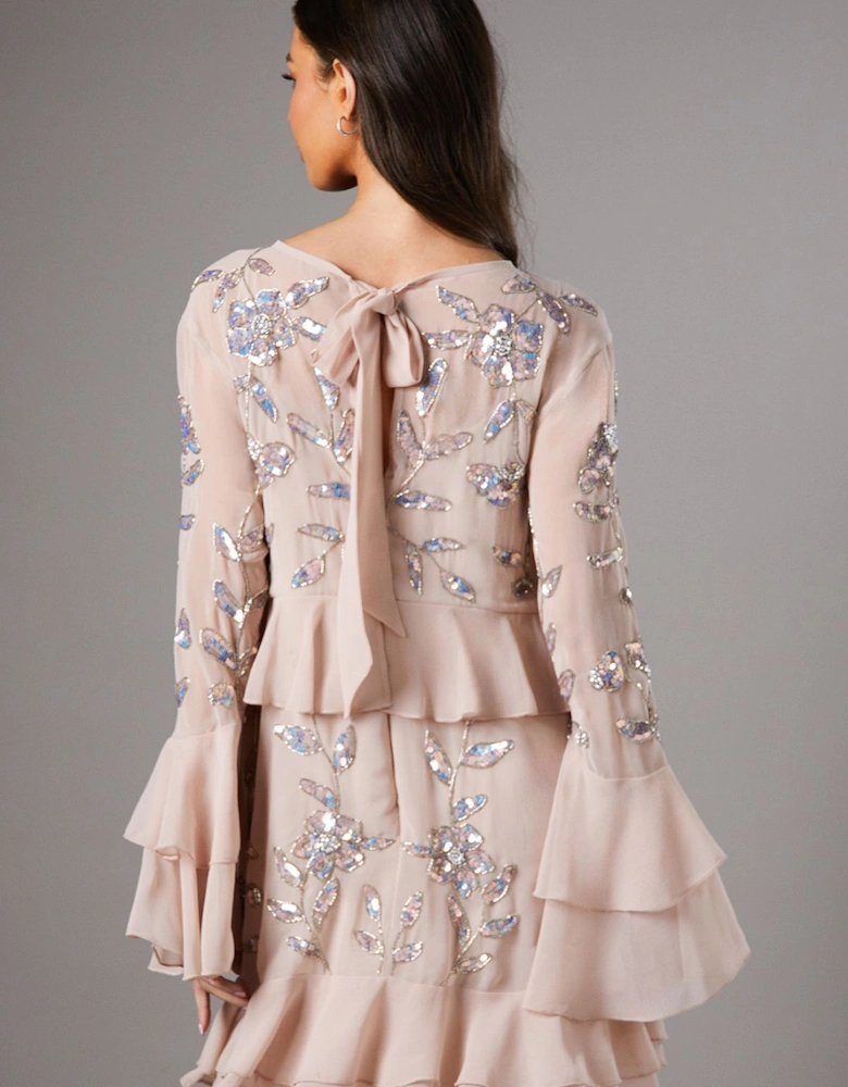 Sequin Long Sleeve Ruffle Mini Dress