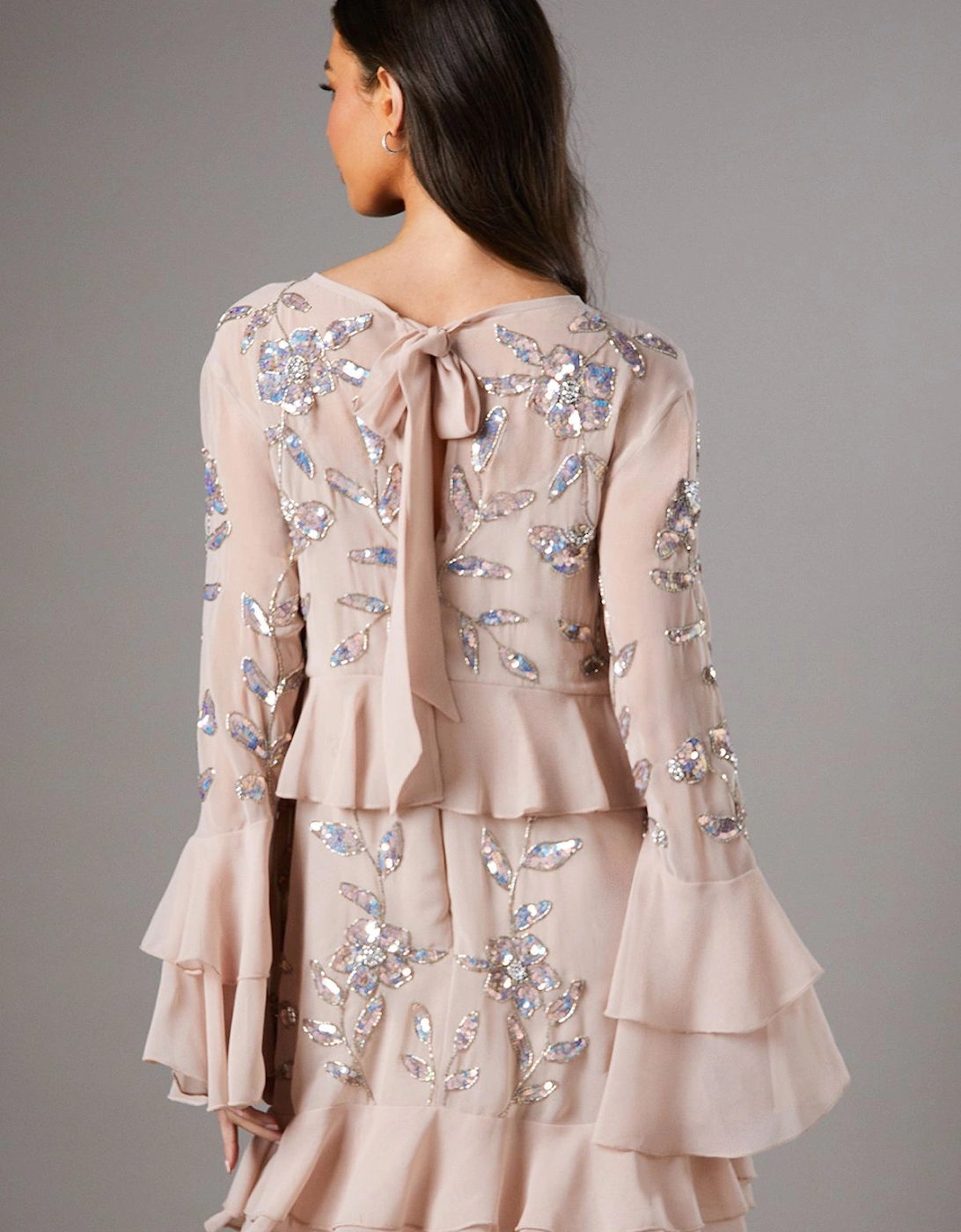 Sequin Long Sleeve Ruffle Mini Dress