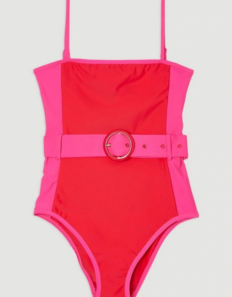 Contrast Panelled Bandeau Swimsuit With Belt