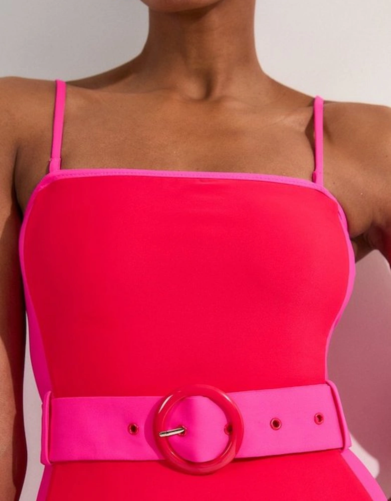 Contrast Panelled Bandeau Swimsuit With Belt