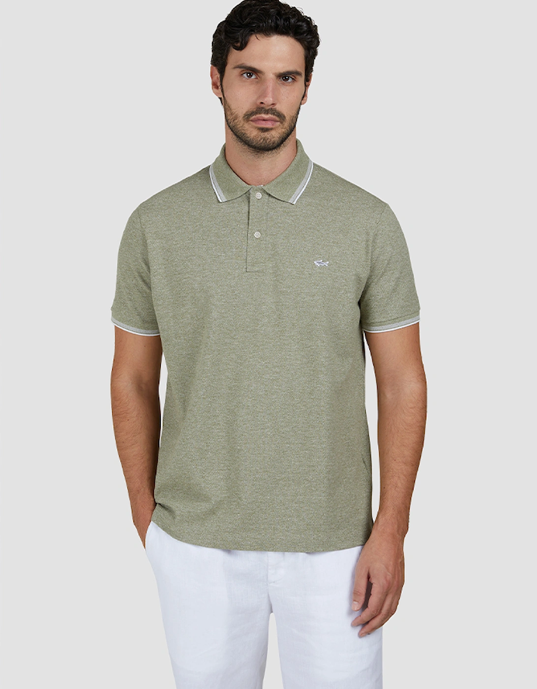 Paul & Shark Men's Tan Jaspe Pique Cotton Polo With Striped Trims - Size 38