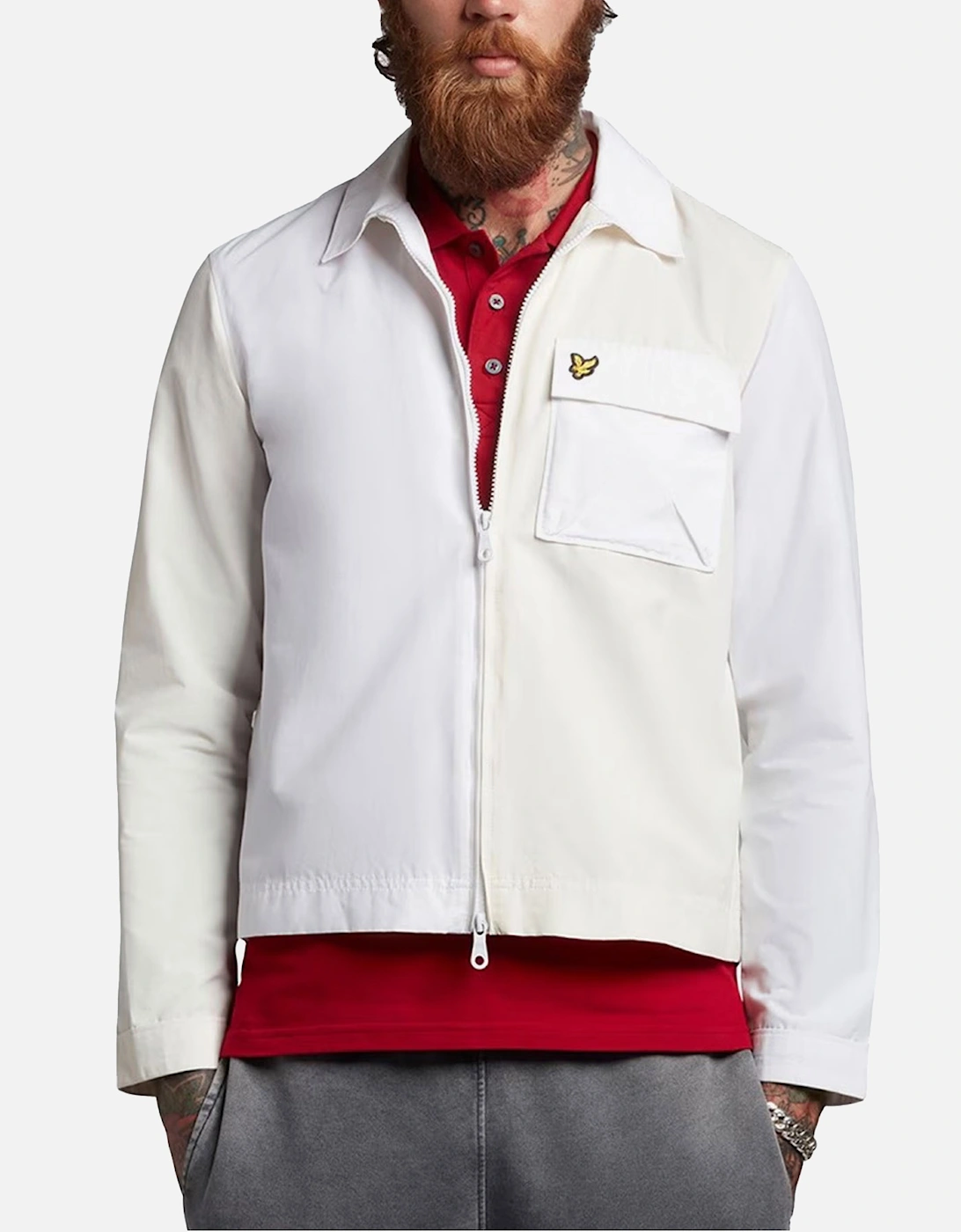 Men's Lyle and Scott Mens Jacket Overshirt Regular Fit Full Zip Casual Cotton White - Size: 38/Regular