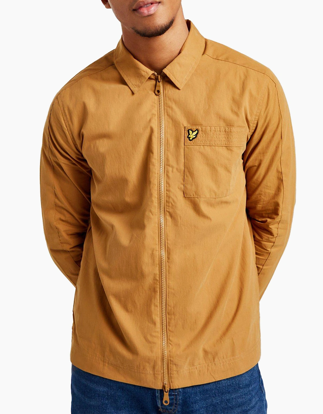 Men's Lyle and Scott Mens Jacket Ottoman Overshirt Regular Fit Full Zip Casual Cotton - Gold - Size: 38/Regular