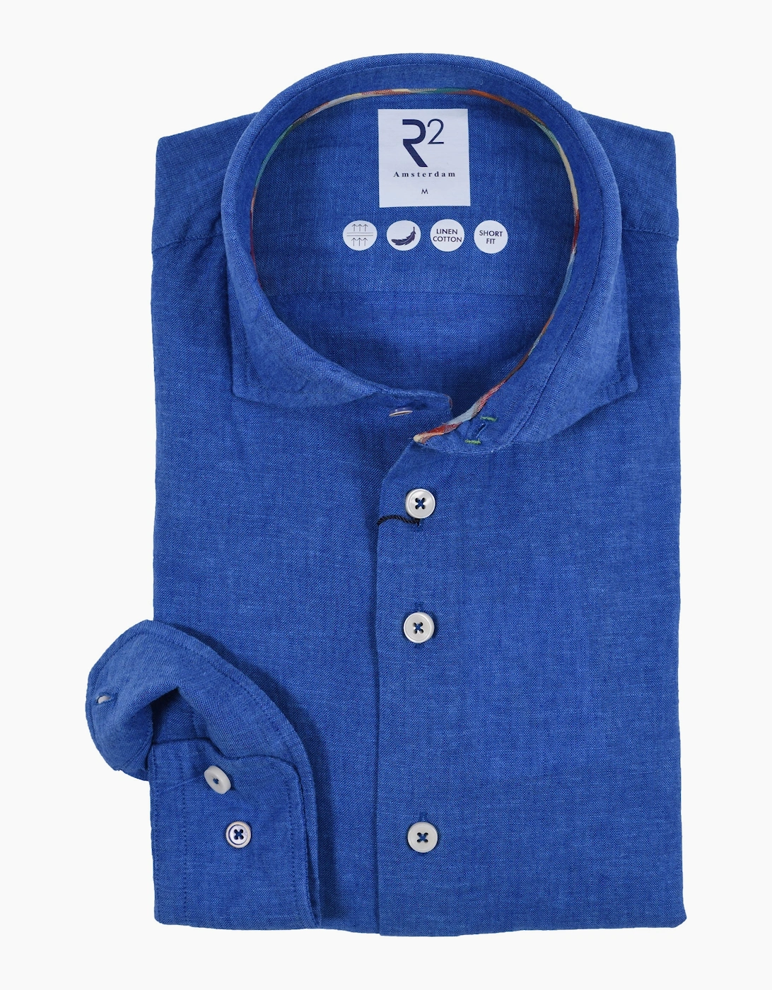 Men's R2 Cut Away Collar Linen Long Sleeved Shirt Cobalt - Blue - Size: 38