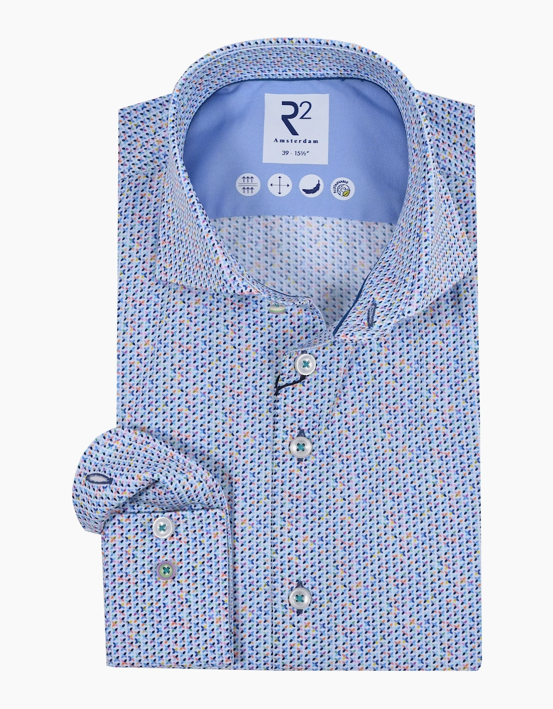 R2 Men's R2 Cut Away Collar Long Sleeved Shirt Multi Coloured