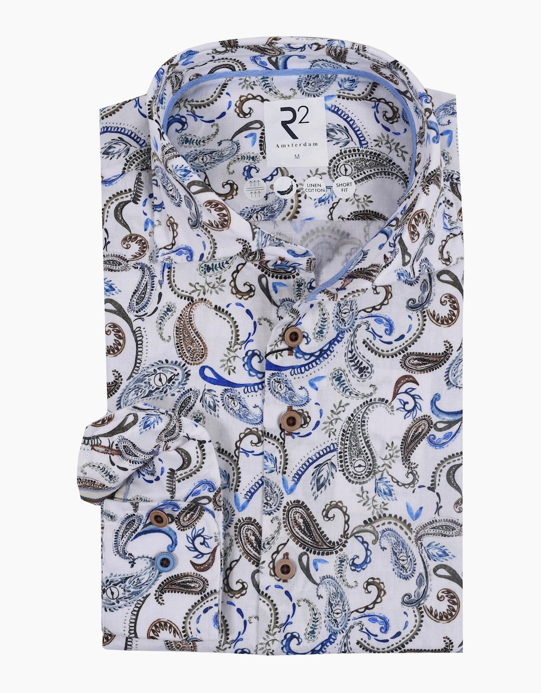 R2 Men's R2 Linen Paisley Print Shirt White Patterned - Paisley Patterned