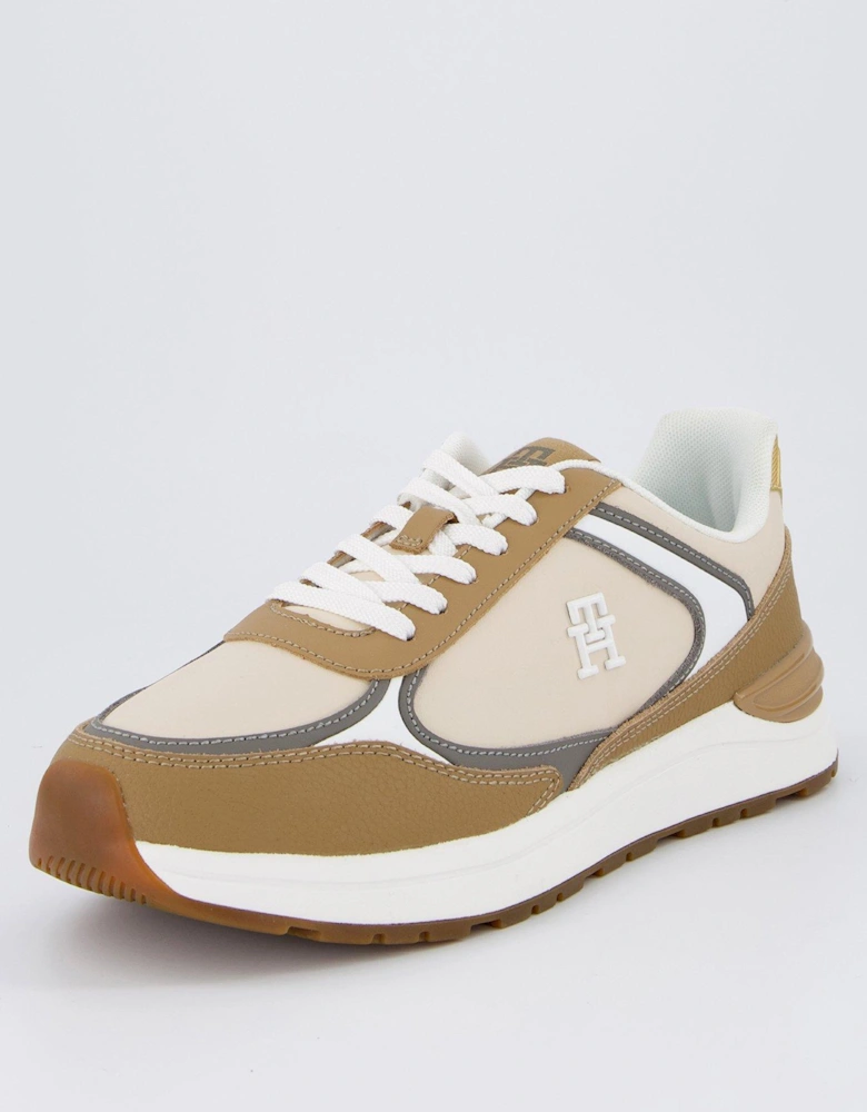 Leather Runner Trainer - Beige