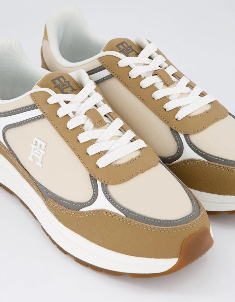 Leather Runner Trainer - Beige