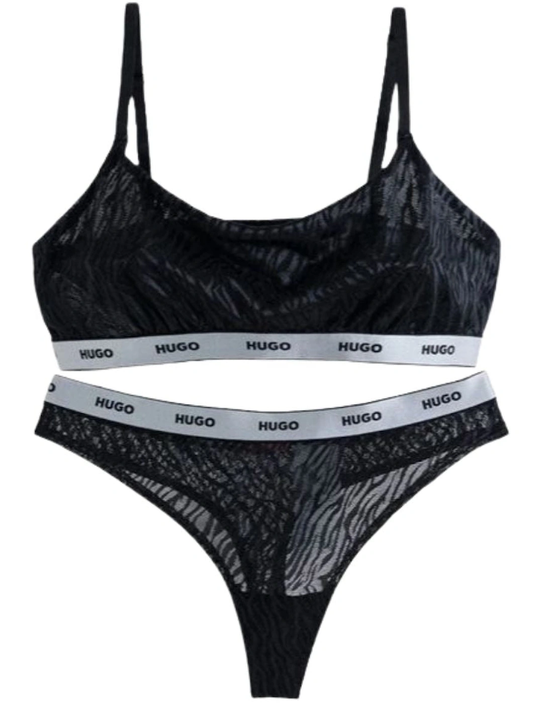 Hugo Boss Women's Black/Black Classic Logo Lace Bra & Thong Gift Set, /Silver - Size: M
