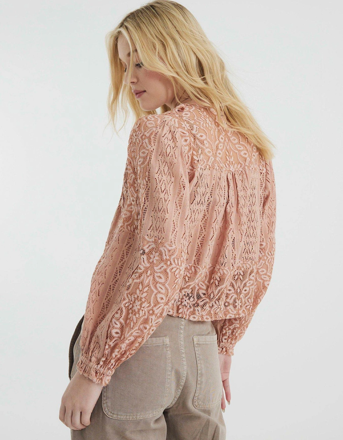 All Over Lace Ruffle Top - Pink